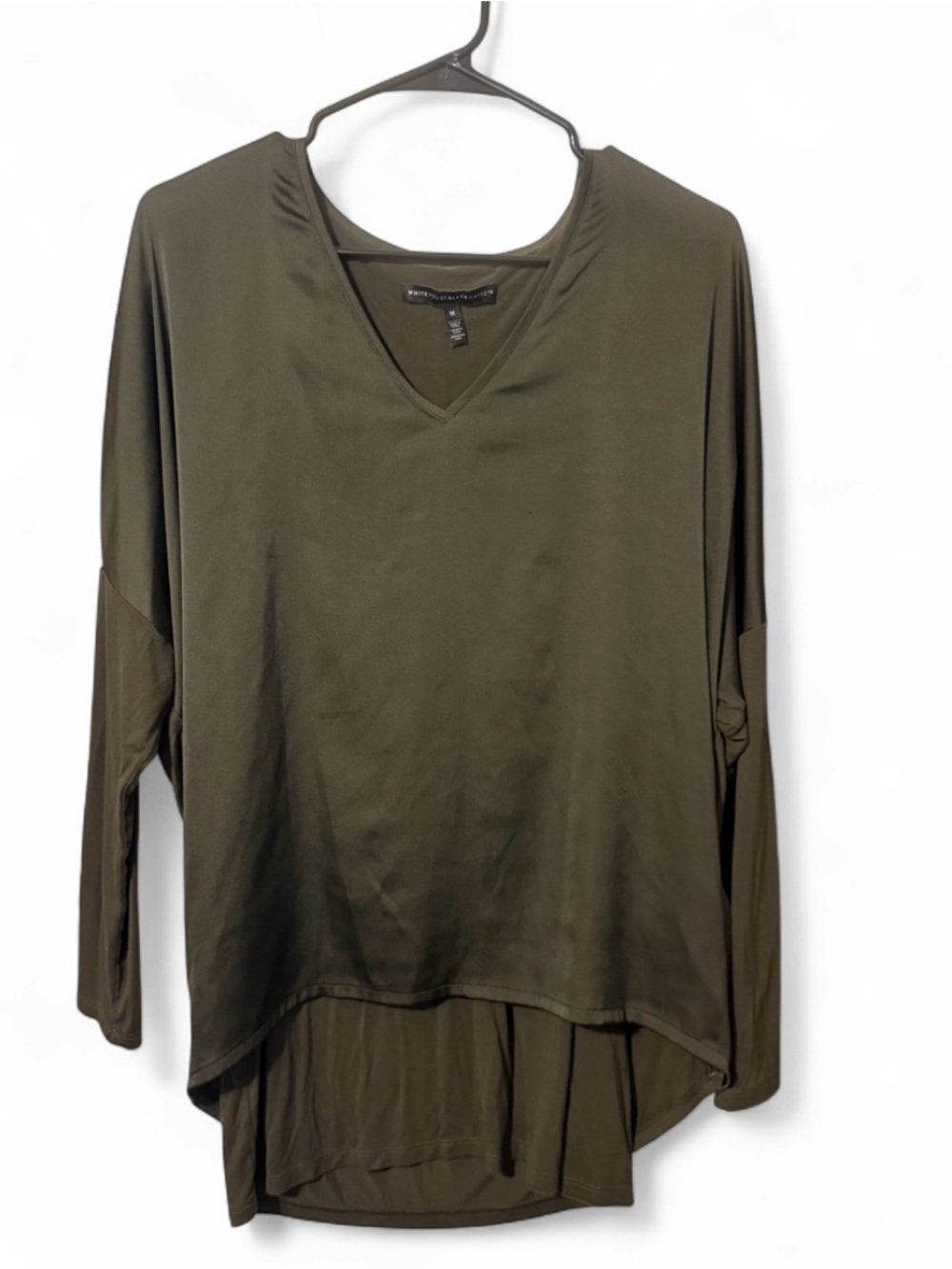 White House Black Market Olive Green V-Neck Long Sleeve Top